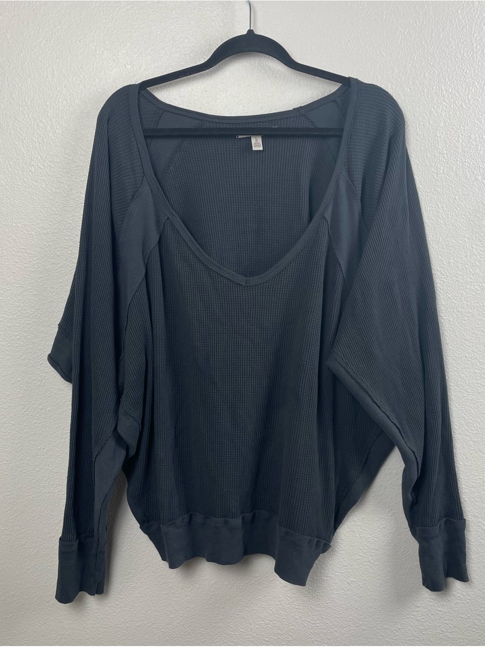 Free People Charcoal Grey Waffle Knit V-Neck Pullover